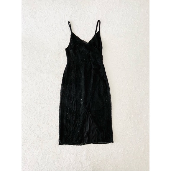 NWOT Lulus Total Temptation Black Textured Faux-Wrap Midi Dress Large - Picture 2 of 6